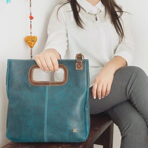 Women leather crossbody handbags turquoise blue, purse cross body casual sister gift, handbag for mom birthday gift, women bag everyday