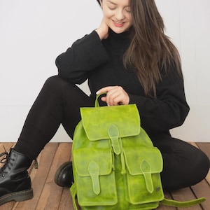 Women Backpack purse for work, green leather school backpack, backpack purse everyday casual style, backpack for jeans, laptop backpack