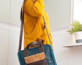Bolso bandolera de piel color verde azulado para mujer, bolso tote vintage tipo duffel para viajes, bolso pequeño para fines de semana