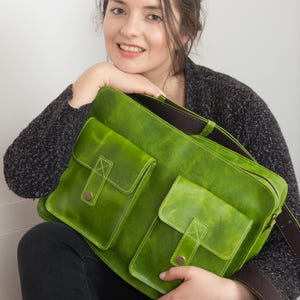 Laptop bag woman leather bag, green bag leather laptop tote woman, sling bag woman, messenger bag woman, shoulder bag, woman casual bag