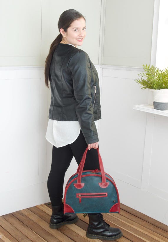 Blue Leather Retro Bowler Bag – Vintage-inspired Women display picture 1