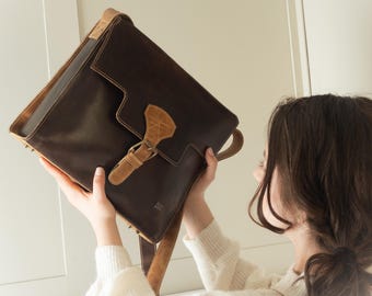 Vintage Brown Crossbody Purse – Women's Leather Satchel bag - Minimalist Shoulder Bag for Travel - Retro Handbag Vintage Purse