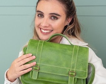 Women's Green Leather Satchel Bag – Vintage Inspired Mini Crossbody Purse – Small Handmade Leather Messenger Bag