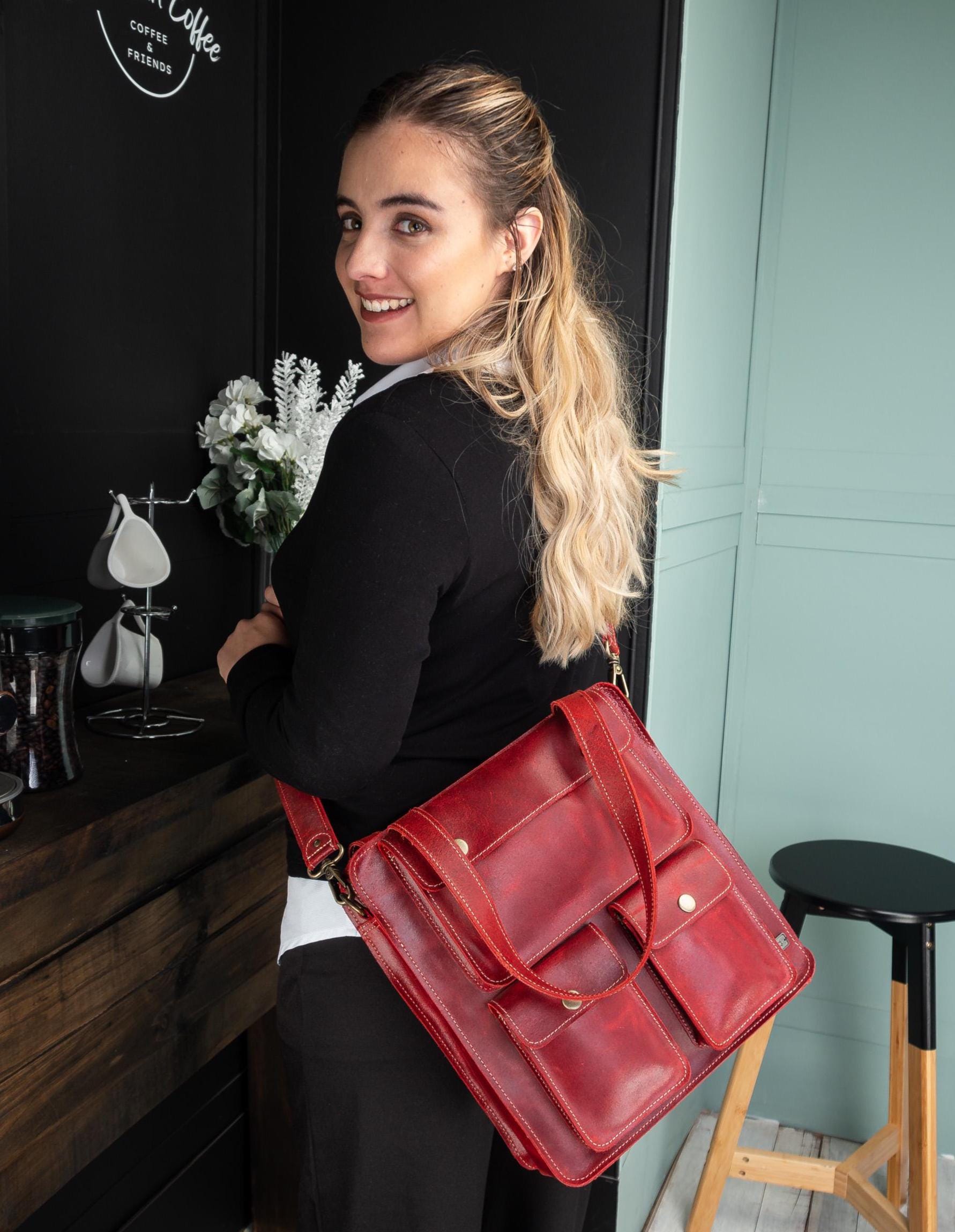 Convertible Red Leather Backpack Tote, Women Shoulder Bag  display picture 1