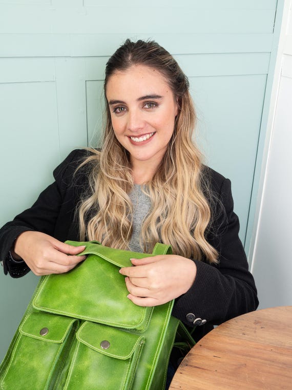 Lime Green Leather Flap Backpack Neon Lime Convertible Leather Backpack Purse for Women  main image 4