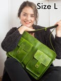 Handmade Green Leather Bag, Work Bag for Women Crossbody purse for School, Laptop Bag Lime Green Messenger Bag, Vintage Satchel Bag product logo