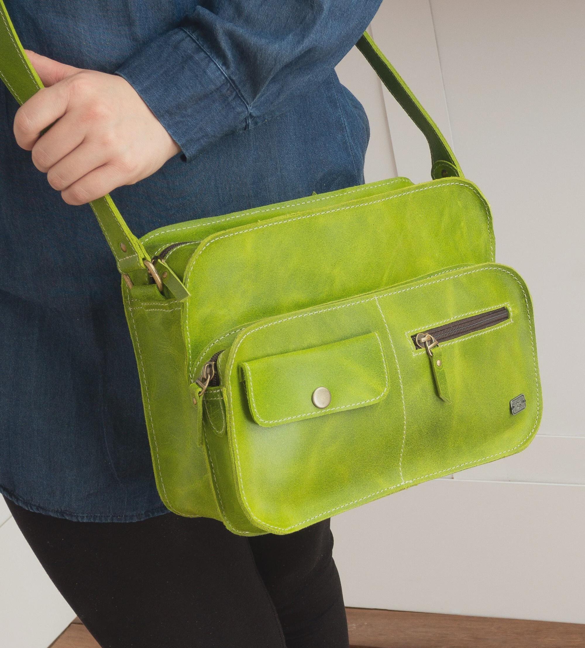 Green Messenger Bag - Lime Green Leather Handbag - Small  display picture 2