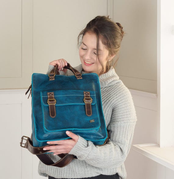 blue leather backpack outfit Laptop Backpack Women, Blue Leather Bag for Jeans Outfit, Work Backpack  Purse, Woman Leather Backpack, Leather Gift, Birthday Gift for Her