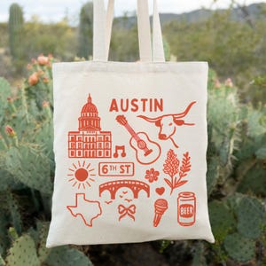 Austin Texas Tote Bag Texas Capitol 6th Street Bag Texas Longhorn Western Austin Bachelorette Rodeo Gift Austin Print Art Teacher Gift Bag