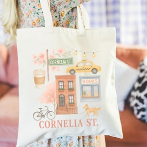 Torba typu tote West Village Cornelia Street w stylu akwarelowym SoHo w stylu Bookish Era Idealna torba na książki Miłośnicy książek Torba typu tote New York City Bachelorette