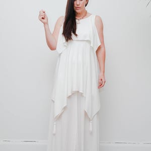 70’s White Grecian Dress By John Charles, Vintage Ethereal Goddess Maxi, Bohemian Gown,