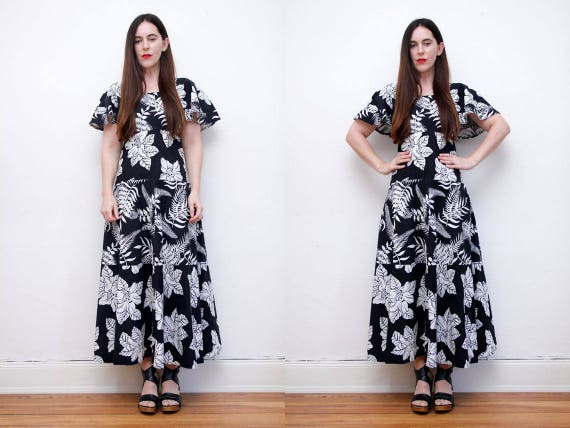 Vintage Floral Cotton Tropical Hawaiian Kaftan Fri