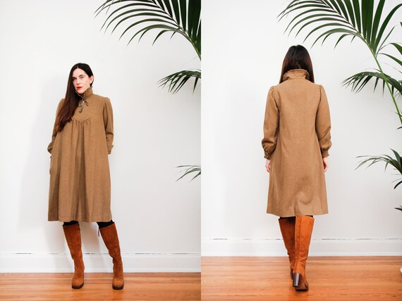 Vintage Prairie Wool Folk Peasant Puff Sleeve Dres