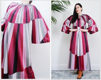 Vintage Stripe Kaftan Kimono Cape Boho Angel Wing Maxi Dress RARE 1970’s