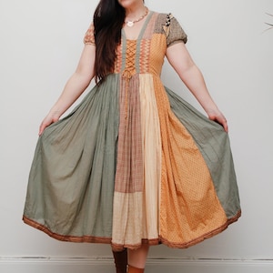 70’s Patchwork Cotton Dress, Vintage Summer Cotton dress with Patterns, Bohemain Cotton Dress from the 1970’s