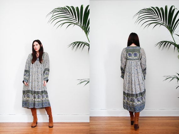 Vintage Indian Cotton Gauze Dress Boho Dress Hippi