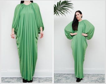 Vintage Yuki by Rembrandt dress Gnyuki Torimaru Green Grecian Goddess Draped Kaftan Maxi Dress Rare