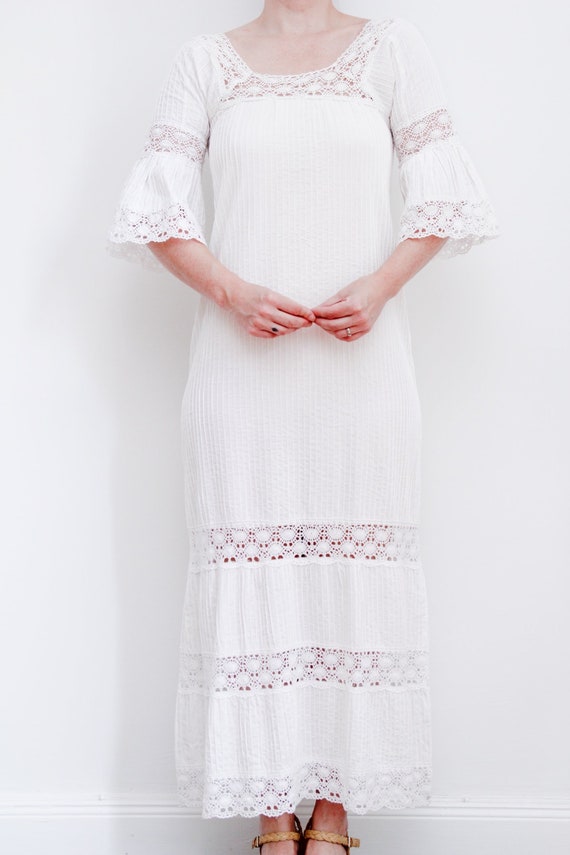 Vintage White Cotton Lace Mexican Wedding  Dress … - image 4