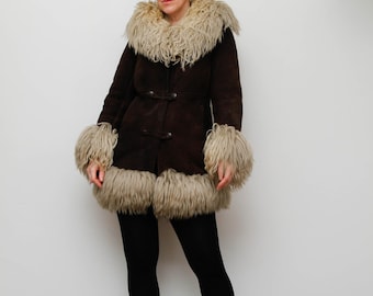 Vintage Brown Suede Shearling, Vintage Penny Lane  Sheepskin Coat