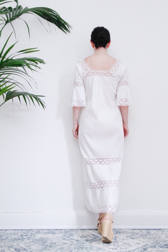 Vintage White Cotton Lace Mexican Wedding  Dress … - image 2