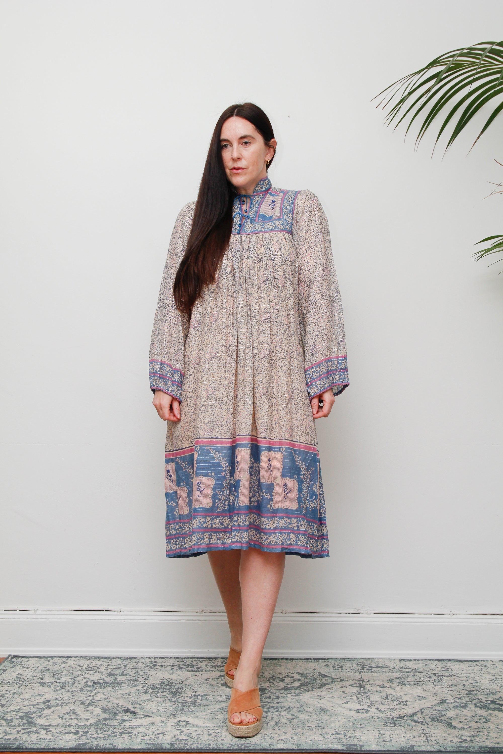 Vintage 70s Quilted Sheer Indian Cotton Gauze Floral