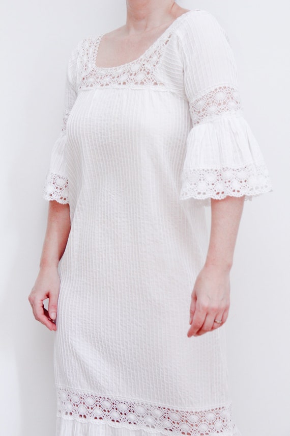 Vintage White Cotton Lace Mexican Wedding  Dress … - image 8