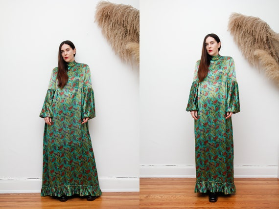 Vintage Prairie Floral Folk Paisley Sleeves Maxi D