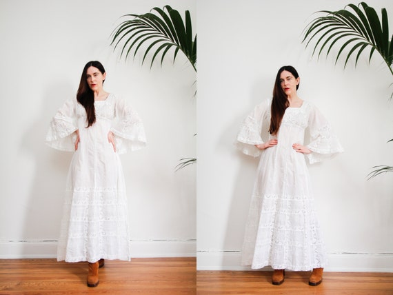 Vintage White Cotton Lace Mexican Wedding Dress K