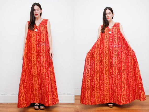 Vintage Indian Cotton Block Batik Kaftan Smock Max