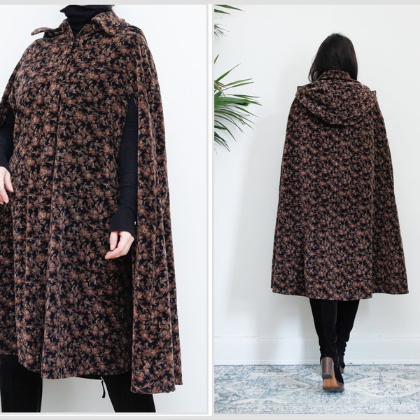 Vintage Floral Velvet Antique Gothique Velours Manteau Folk Dramatique Manteau Laine Cape