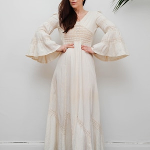yellow long sleeve long dress Hand Dyed Lemon Yellow Silk Long Sleeve Dress – Eveliina Vintage main image 1