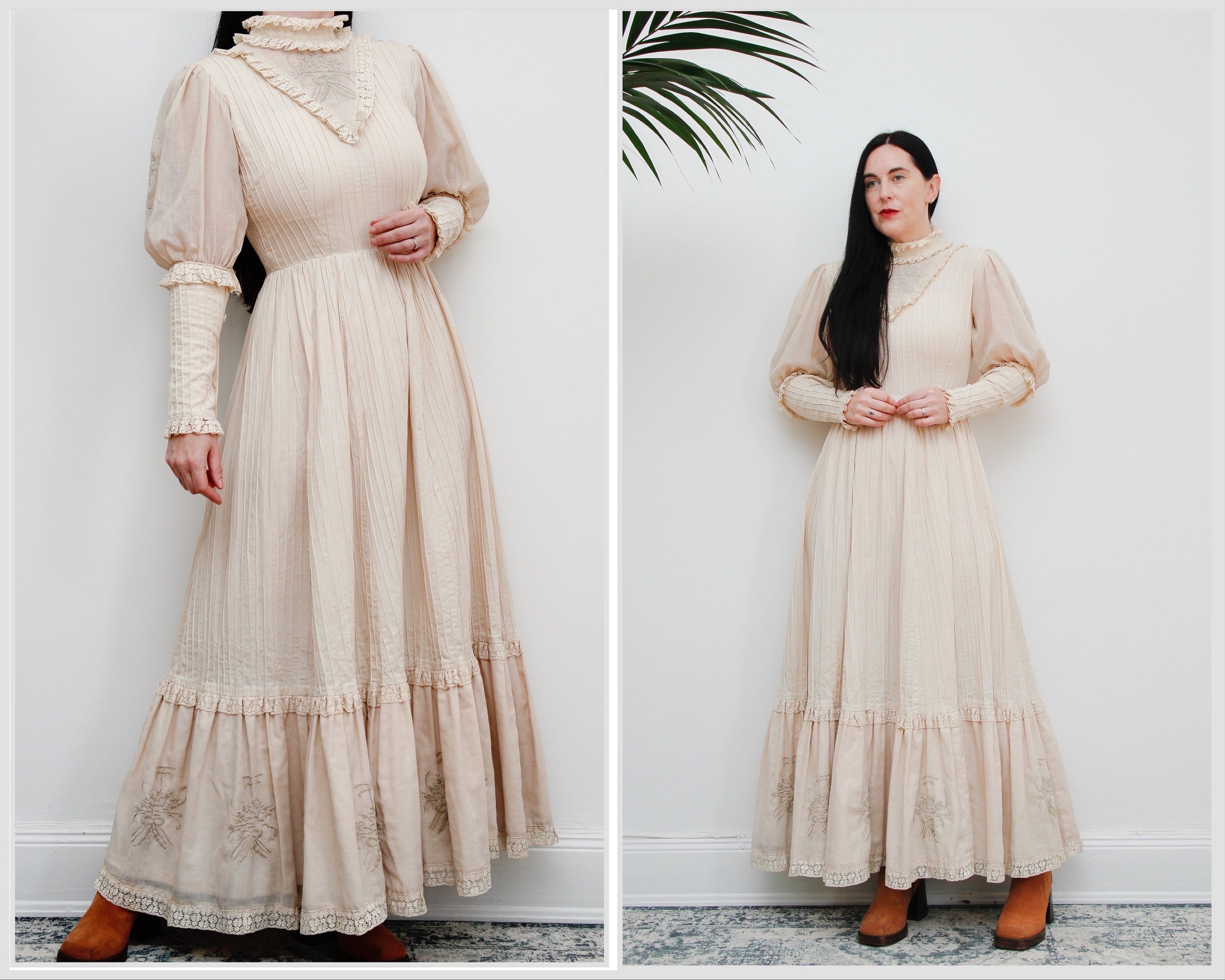 AI　70s Pale Pink Mexican Dress 1970's Pale Pink Mexican Cotton Dress , Traditional Oaxacan