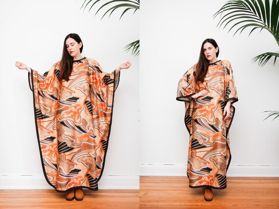 Vintage Graphic Kaftan Dress Boho Dress Hippie Ki