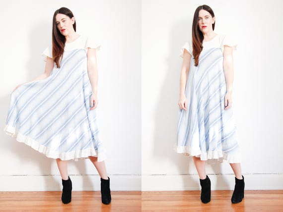 Vintage Indian Cotton Stripe Dress Boho Dress Hipp