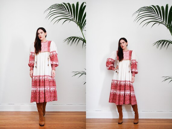 Vintage Indian Cotton Prairie Dress Boho Dress Hip