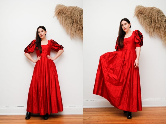 Vintage Silk Satin Prairie Gothic Frill Puff Sleev