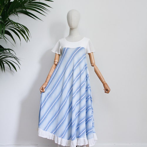 indian cotton hippie dresses Pure Cotton Long Maxi Dress Indian Block Print Pastel Summer Earthy Elegant Mommy Comfy Daywear Beach Outfit Grey Aqua Blue Pink Hue