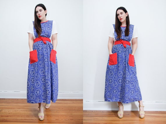 Vintage Prairie Cotton Floral Pinafore Maxi Dress