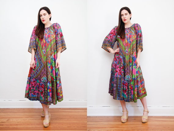 Vintage Indian Gauze Cotton Kaftan Caftan Dress Bo