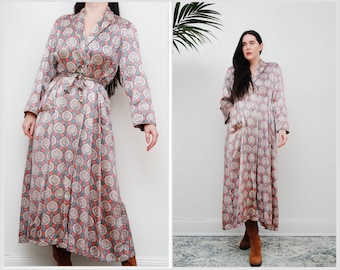 Vintage Paisley Floral Prairie Victorian Bohemian Gown House Dress Coat