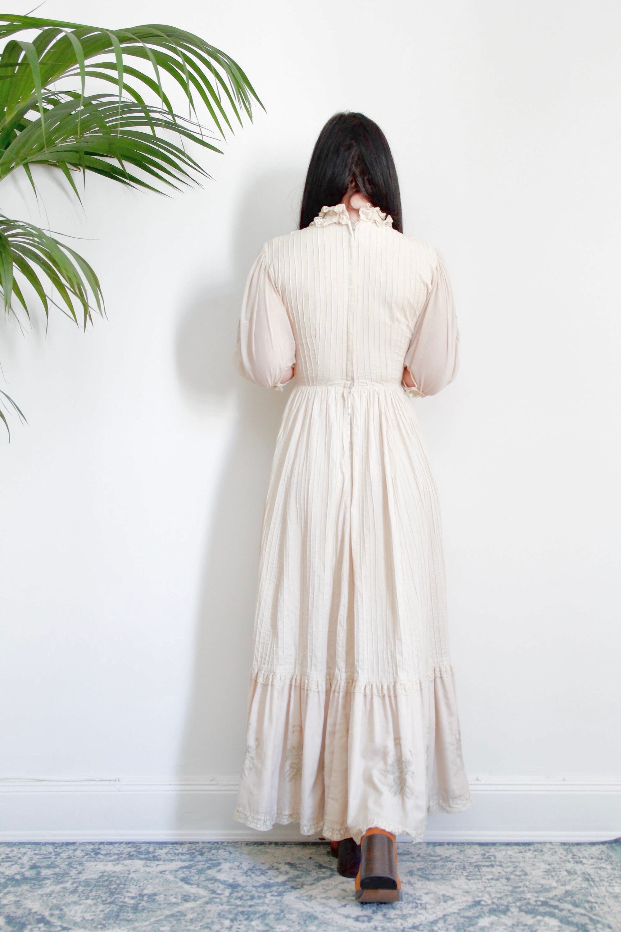 1970's Pale Pink Mexican Cotton Dress , Traditional Oaxacan