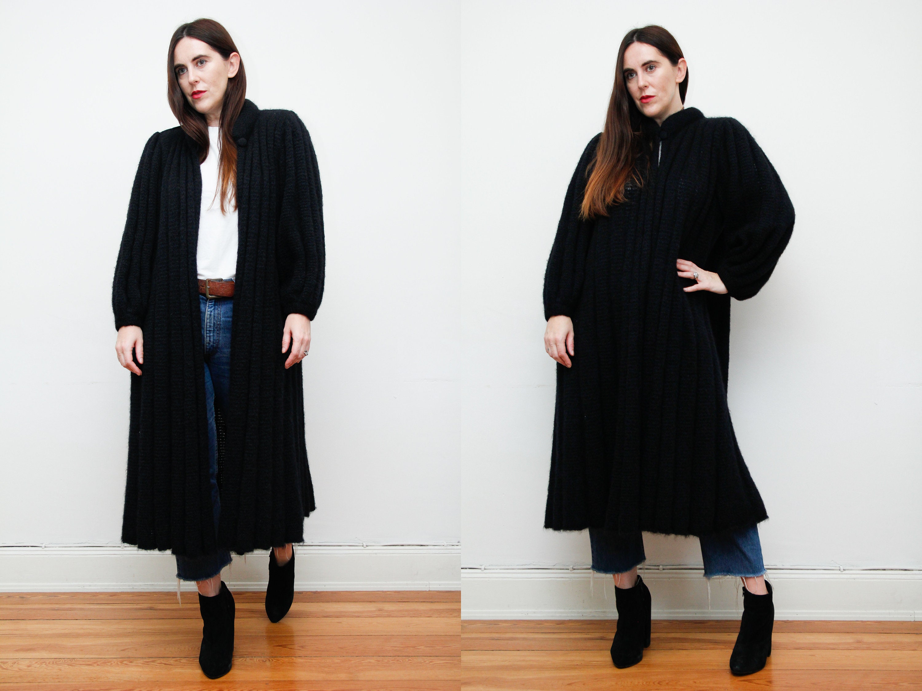 Image of Vintage Mary Farrin Swing Mohair 's Knitted Knit Cardigan Jacket Coat