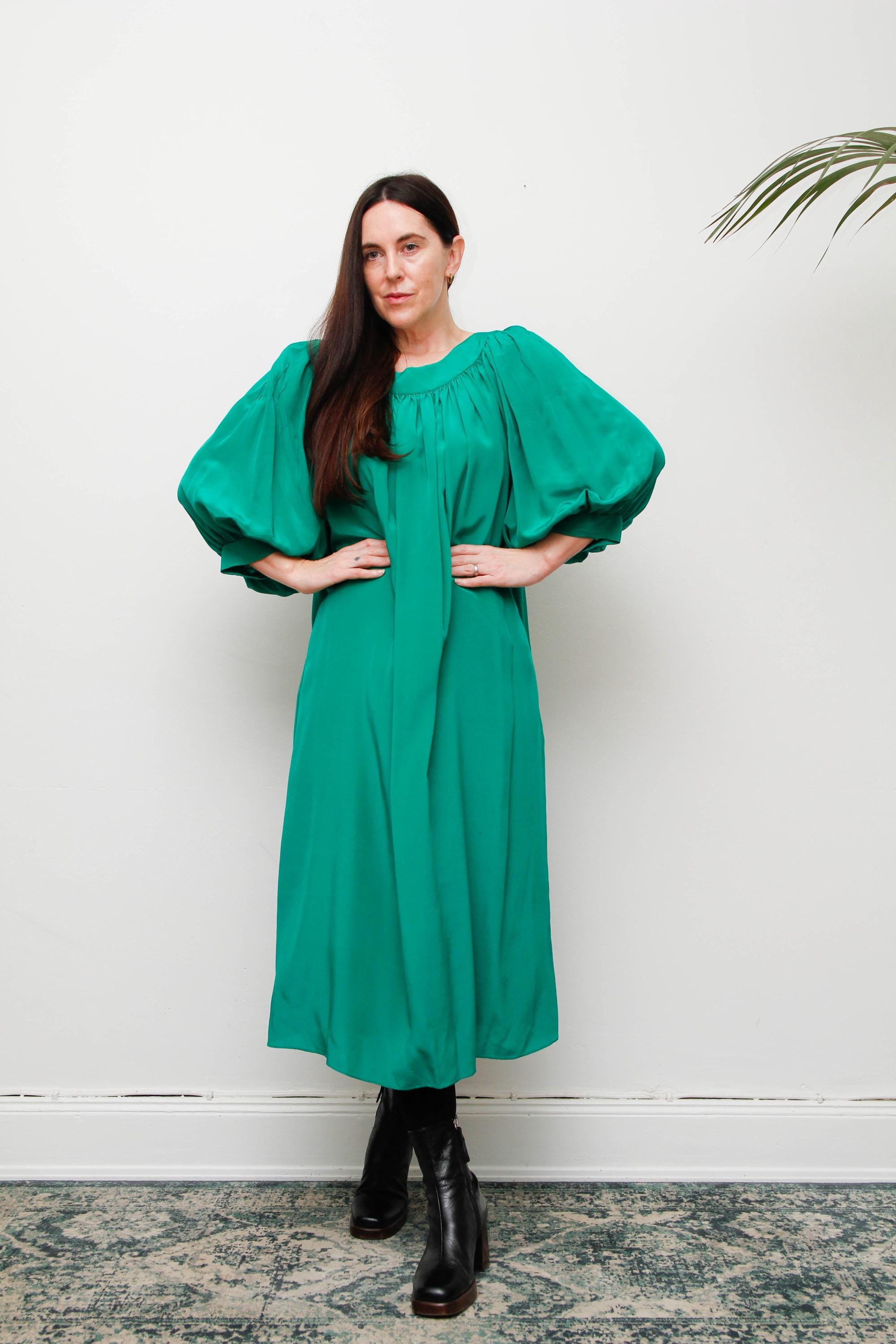 Green Silk Smock Dress - Etsy