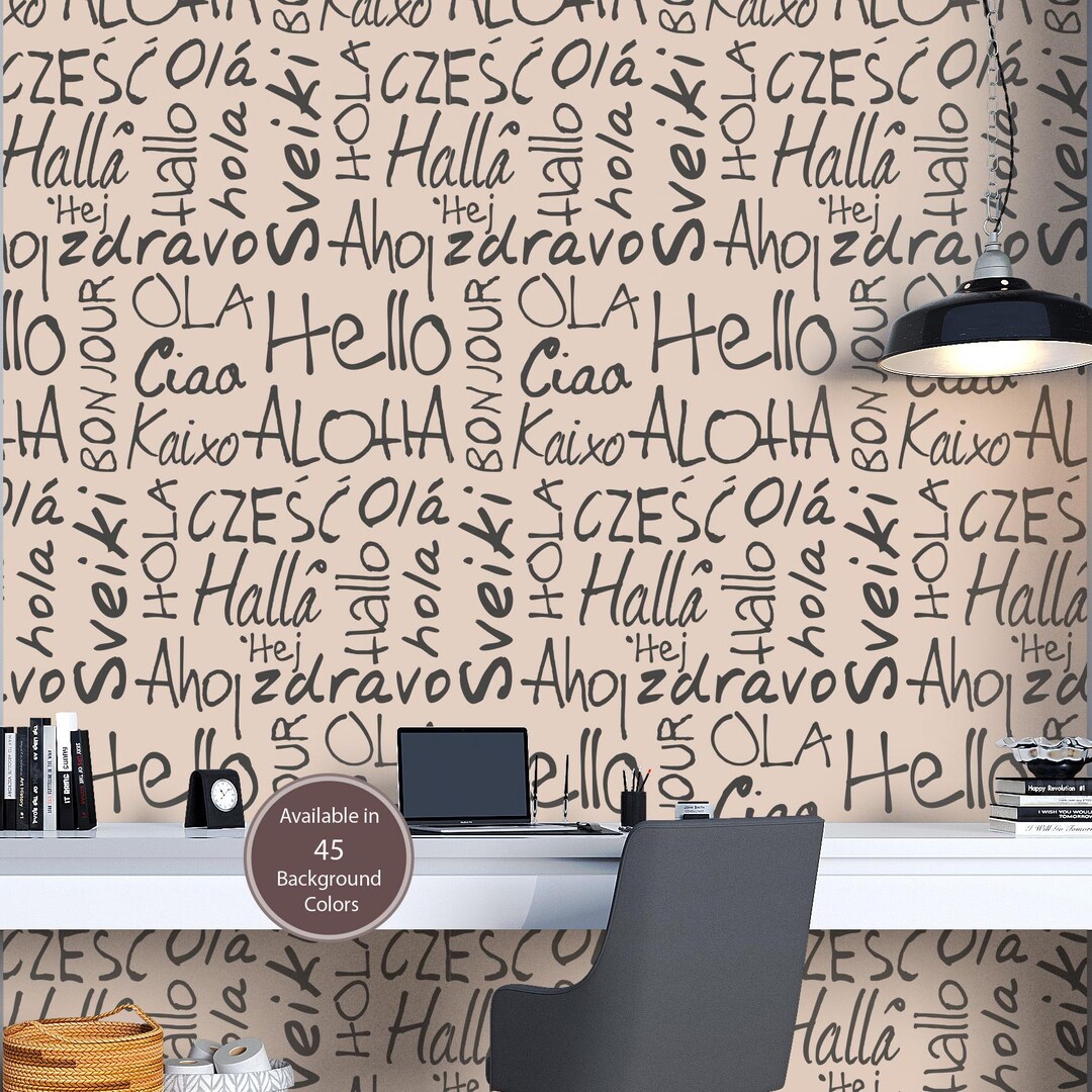Multilingual Wallapper Hello Typography Wallpaper, Multilingual Decor, World Languages, Custom ...