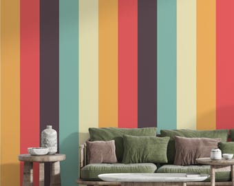 Retro Vertical Striped Wallpaper, Colorful Vintage Wall Decor, Peel & Stick and Traditional