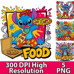 Stitch Cartoon Character PNG Bundle,Cute Clipart for Sublimation T-Shirts,Transparent Background Kawaii Kids Stickers Pack Instant Download