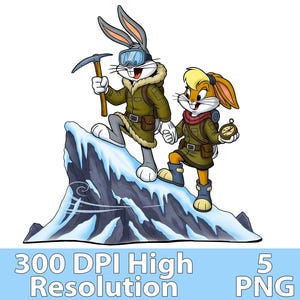 Retro Cartoon Bunny Couple PNG Bundle: 5 Digital Downloads