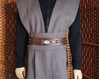 Star Wars Inspired Vested Heather Brown/Grey Tabards, Obi and Detachable Bib Set Handmade
