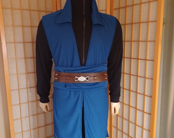 Star Wars Inspired Vested Tabards with Collar and Obi Set Handmade Deep Cobalt Blue Handmade Surcoat Cosplay