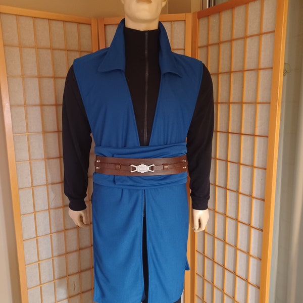 Star Wars Inspired Vested Tabards with Collar and Obi Set Handmade Deep Cobalt Blue Handmade Surcoat Cosplay